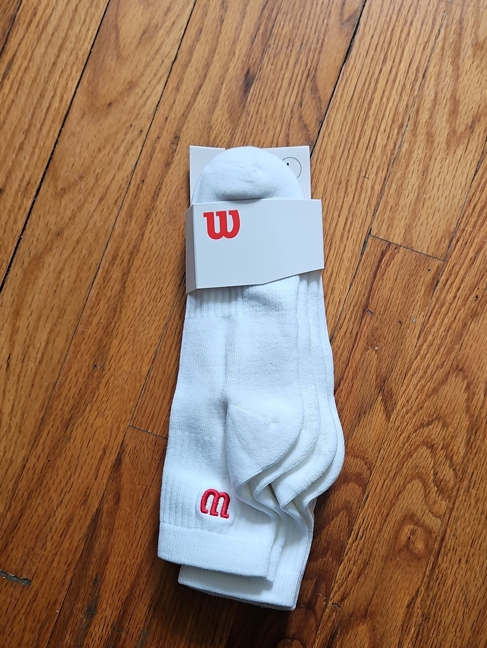 Wilson White Crew Athletic Socks with Red 'W' Logo